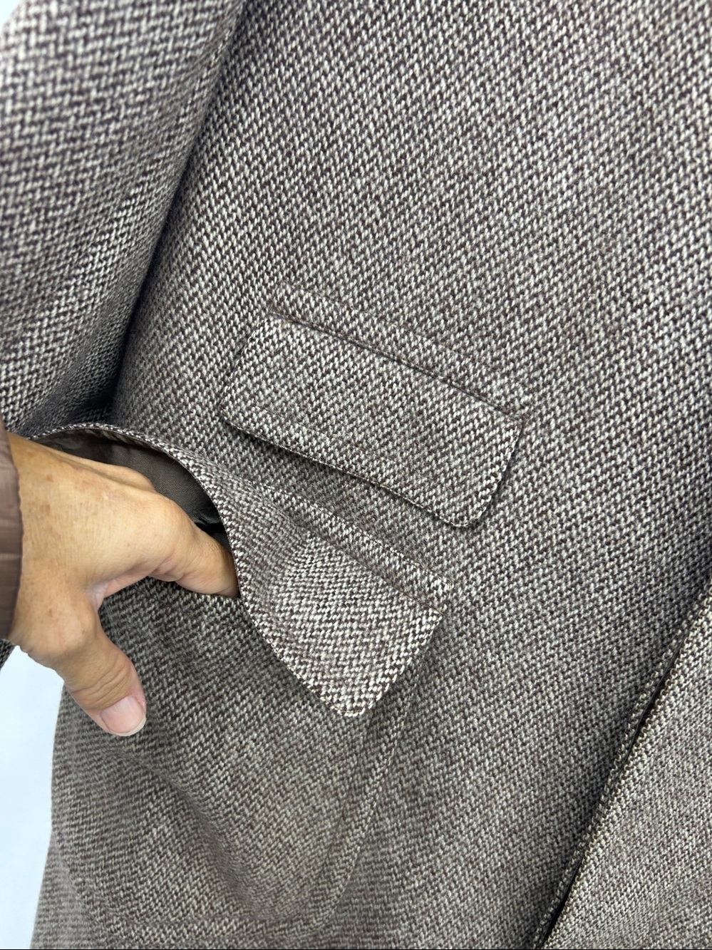 VTG Andesian Crown Craig SF Mens Wool Trench Coat Brown Tweed Large - Picture 2 of 14